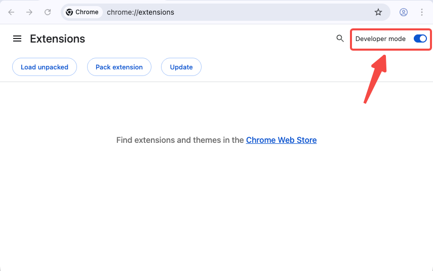 拡張機能ページで「開発者モード」を有効にする